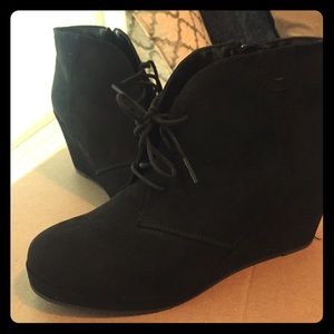 Black suede wedge booties